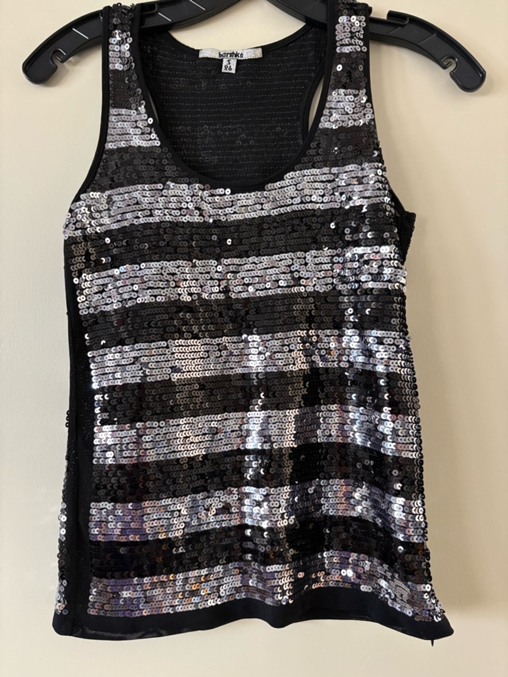 Bershka Black Tank Top with Silver Sequin Stripes